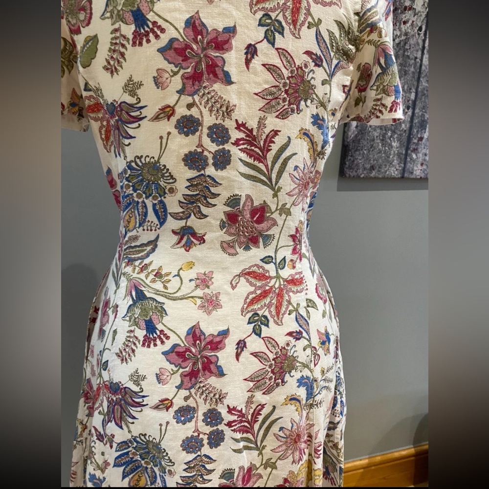 Polo Ralph Lauren Floral 100% Linen V-Neck Midi Dress Pink Elegant 8/M - Picture 12 of 16